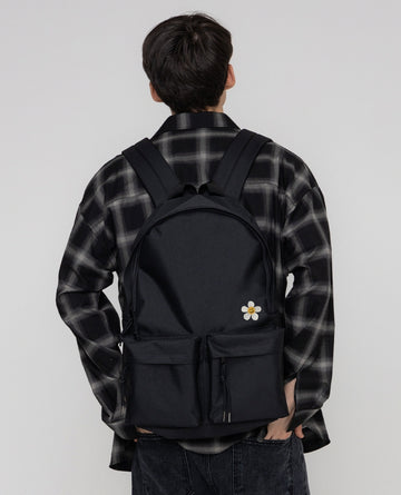 White Flower Smile Embroidery Backpack